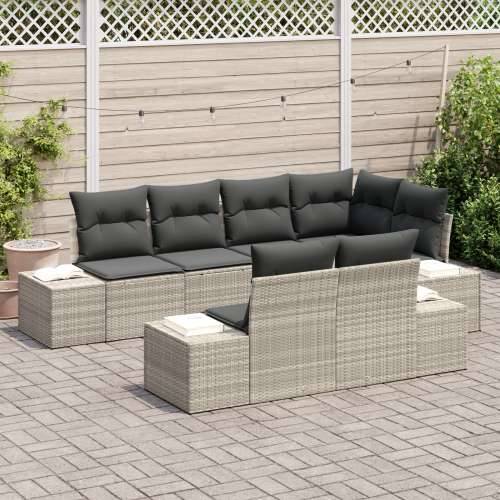 Vrtna garnitura - 7-dijelni set vrtnih sofa s jastucima svjetlosivi poli ratan Cijena