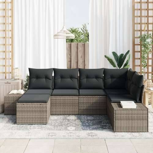 Set od 6 vrtnih sofa s jastučićima sivi poli ratan Cijena