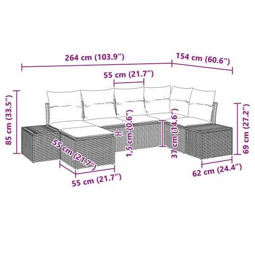 Set od 6 vrtnih sofa s jastučićima sivi poli ratan Cijena