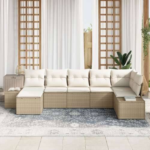 set od 7 komada vrtnih sofa s jastučićima bež poli ratan Cijena