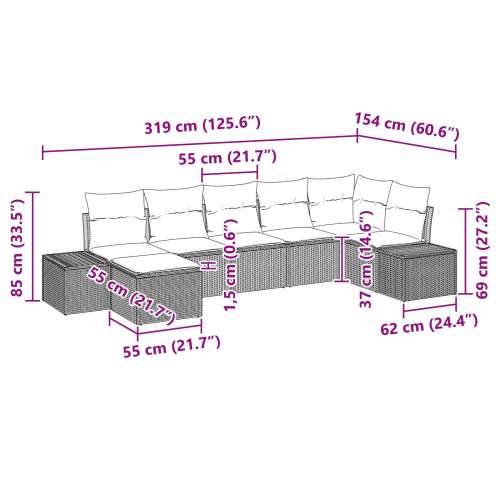 set od 7 komada vrtnih sofa s jastučićima bež poli ratan Cijena