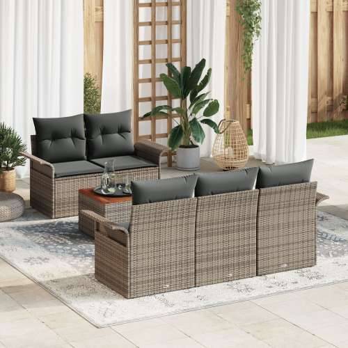 set od 6 vrtnih sofa s jastučićima siva poli ratan akacija Cijena