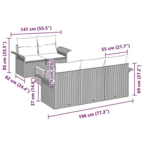 set od 6 vrtnih sofa s jastučićima bež poli ratan akacija Cijena