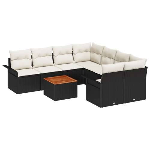 9-dijelni vrtni set sofa s jastučićima crni poli ratan akacija Cijena
