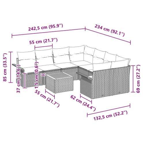 9-dijelni vrtni set sofa s jastučićima crni poli ratan akacija Cijena