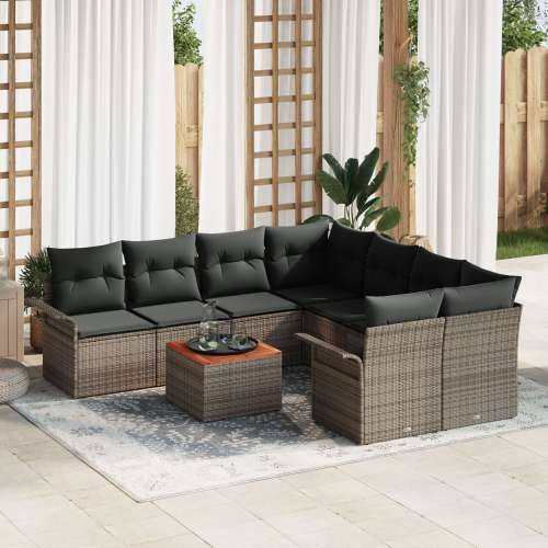 set od 9 vrtnih sofa s jastučićima sivi poli ratan akacija Cijena