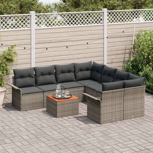 set od 9 vrtnih sofa s jastučićima sivi poli ratan akacija Cijena