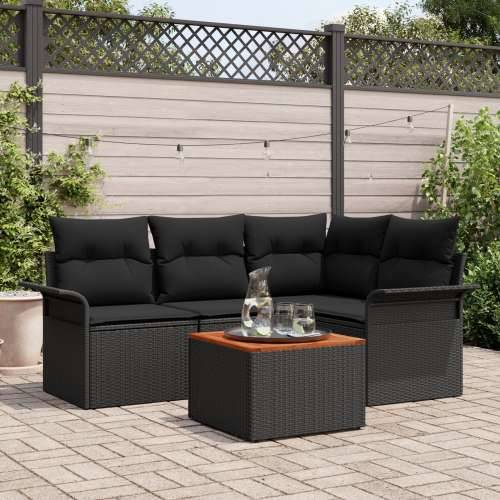 5-dijelni vrtni sofa set s jastučićima crni poly ratan akacija Cijena