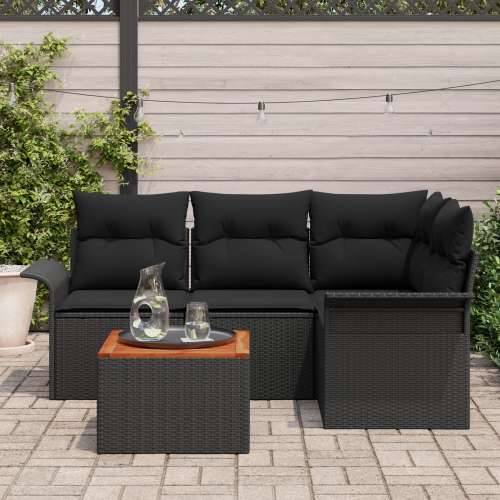 5-dijelni vrtni sofa set s jastučićima crni poly ratan akacija Cijena