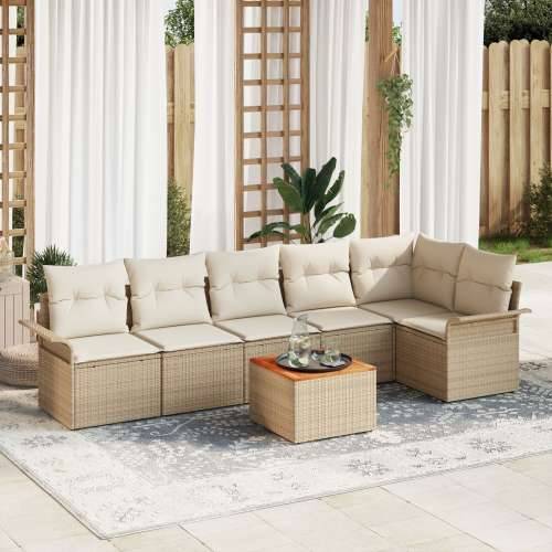 set od 7 dijelova vrtnih sofa s jastučićima bež Poli Rattan akacije Cijena