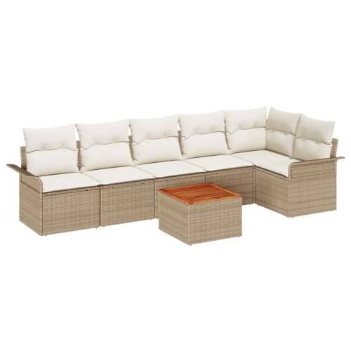 set od 7 dijelova vrtnih sofa s jastučićima bež Poli Rattan akacije Cijena