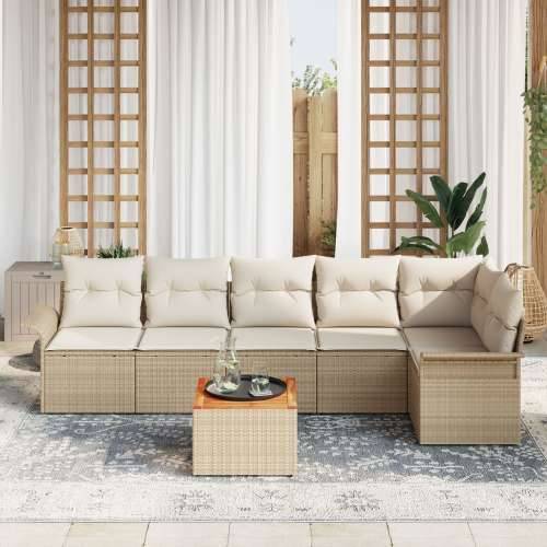 set od 7 dijelova vrtnih sofa s jastučićima bež Poli Rattan akacije Cijena
