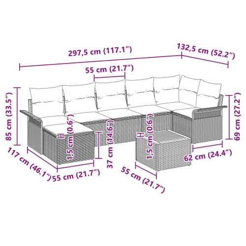 Vrtna garnitura - 8-dijelni set vrtnih sofa s jastučićima Bež Poli Ratan Akacija Cijena