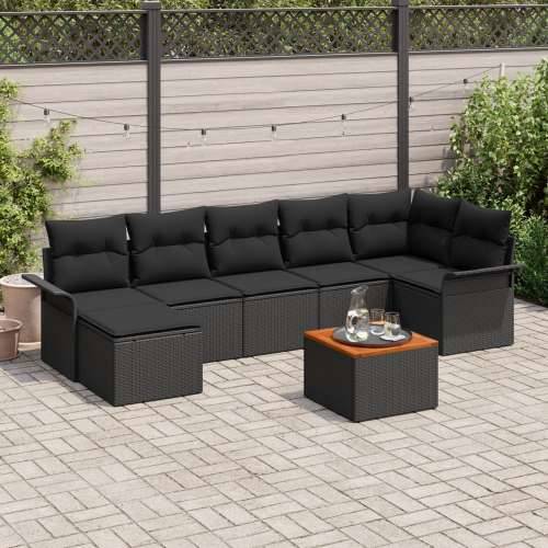 8-dijelni vrtni sofa set s jastučićima crna Poli ratan Akacija Cijena