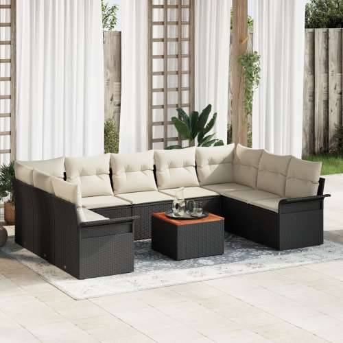 set od 10 vrtnih sofa s jastučićima crni poli rattan akacija Cijena