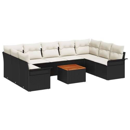 set od 10 vrtnih sofa s jastučićima crni poli rattan akacija Cijena