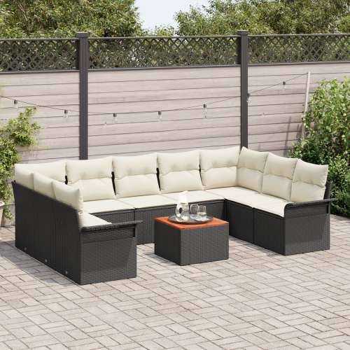 set od 10 vrtnih sofa s jastučićima crni poli rattan akacija Cijena