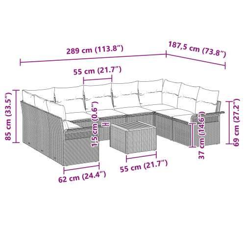 10-dijelni set sofe za vrt s jastučićima bež poli ratan akacija Cijena