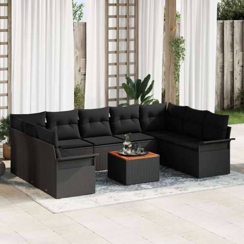 Set od 10 dijelova Vrtne Sofa s Jastučićima Crna Poly Rattan Akacija Cijena