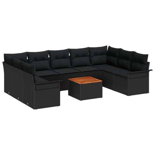 Set od 10 dijelova Vrtne Sofa s Jastučićima Crna Poly Rattan Akacija Cijena