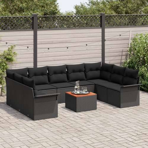 Set od 10 dijelova Vrtne Sofa s Jastučićima Crna Poly Rattan Akacija Cijena