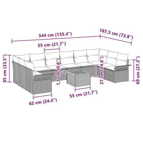 set od 11 dijelova vrtne sofe s jastučićima Crna Poli ratan Akacija Cijena