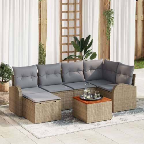 Set od 7 dijelova Vrtni Sofa s Jastučićima Bež Poli Ratan Akacija Cijena
