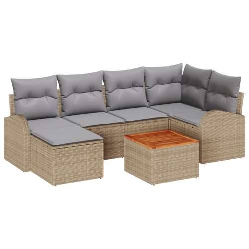 Set od 7 dijelova Vrtni Sofa s Jastučićima Bež Poli Ratan Akacija Cijena