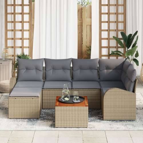 Set od 7 dijelova Vrtni Sofa s Jastučićima Bež Poli Ratan Akacija Cijena