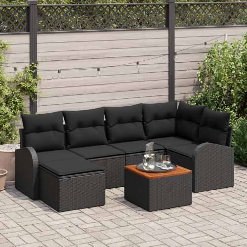 7-dijelni Vrtni Sofa Set s Jastucima Crni Poliratan Akacija Cijena