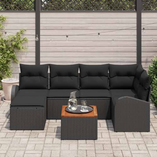 7-dijelni Vrtni Sofa Set s Jastucima Crni Poliratan Akacija Cijena