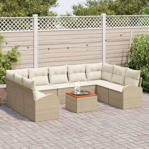 10-dijelni vrtni set sofa s jastučićima bež poli ratan akacija Cijena