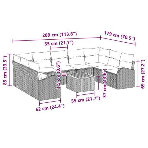 10-dijelni vrtni set sofa s jastučićima bež poli ratan akacija Cijena