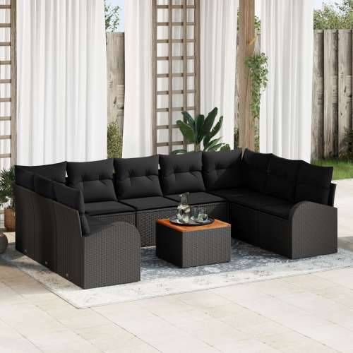 set vrtnih sofa od 10 komada s jastučićima crna poli ratan akacija Cijena