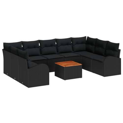 set vrtnih sofa od 10 komada s jastučićima crna poli ratan akacija Cijena