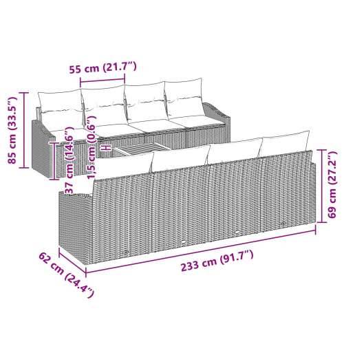 Vrtna garnitura - 9-dijelni set vrtnih sofa s jastučićima sivi poli ratan akacija Cijena