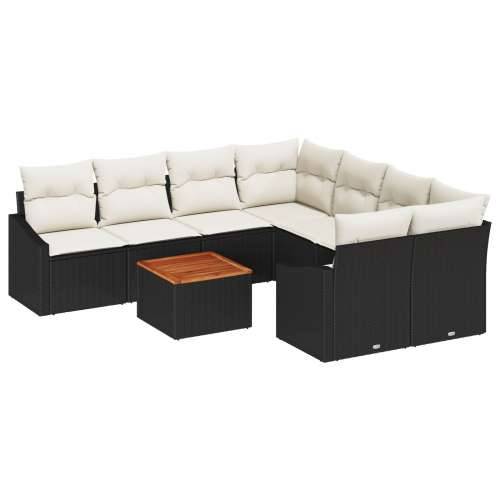 9-dijelni vrtni sofa set s jastucima crni poliratan akacija Cijena