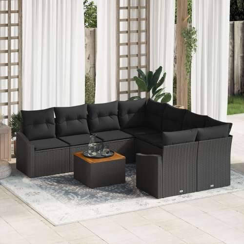 set od 9 komada vrtnih sofa s jastučićima crna poliratanska akacija Cijena