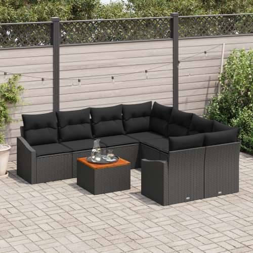set od 9 komada vrtnih sofa s jastučićima crna poliratanska akacija Cijena