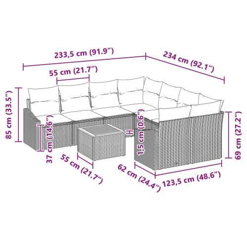 set od 9 komada vrtnih sofa s jastučićima crna poliratanska akacija Cijena