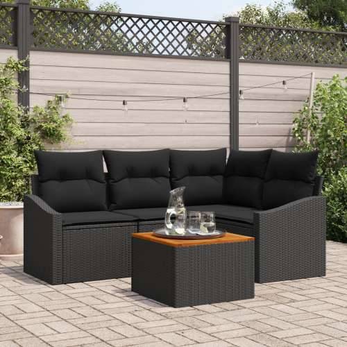 Set od 5 vrtnih sofa s jastučićima Crna Poli Ratan Akacija Cijena
