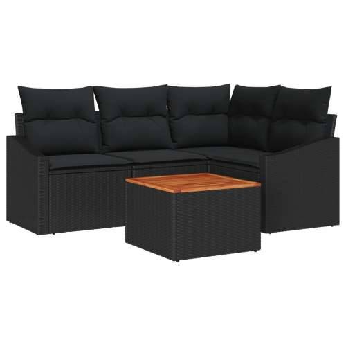 Set od 5 vrtnih sofa s jastučićima Crna Poli Ratan Akacija Cijena