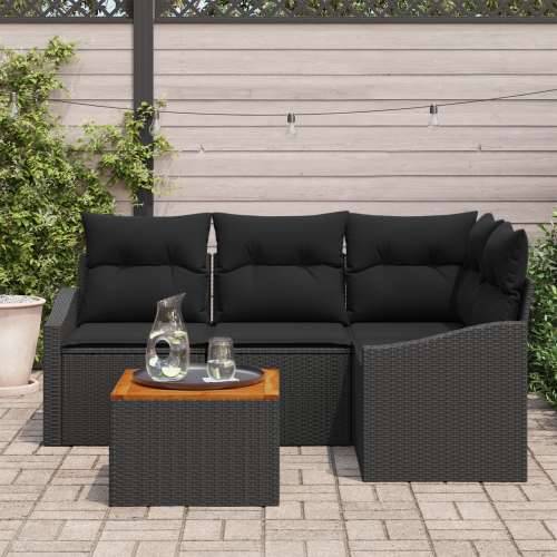 Set od 5 vrtnih sofa s jastučićima Crna Poli Ratan Akacija Cijena