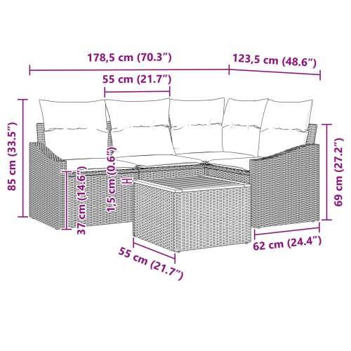 Set od 5 vrtnih sofa s jastučićima Crna Poli Ratan Akacija Cijena