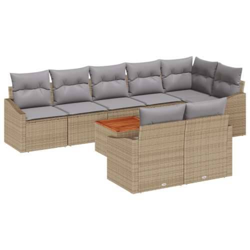 set vrtnih sofa od 9 komada s jastučićima bež poli ratan akacija Cijena