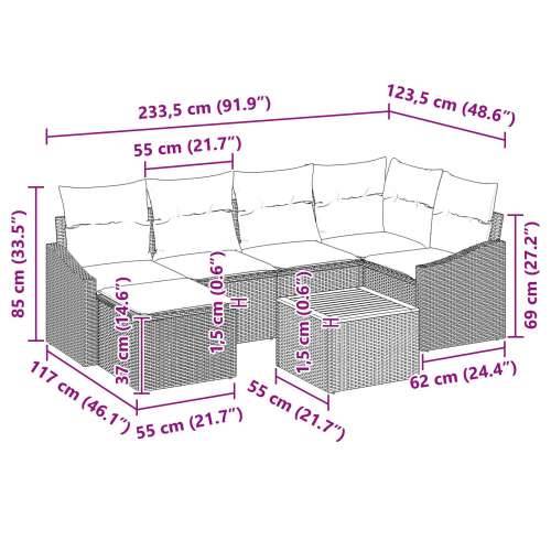 Set od 7 Vrtnih Sofa s Jastučićima sivi Poli Ratan akacije Cijena