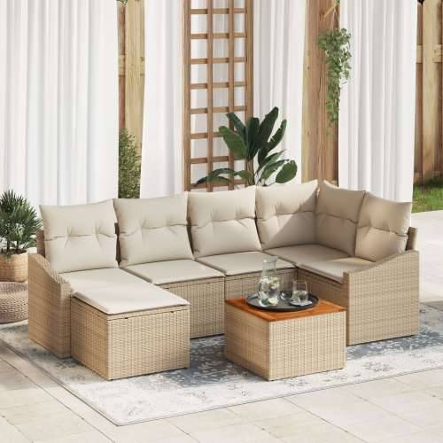 7-dijelni vrtni sofa set s jastučićima Bež Poli ratan Akacija Cijena