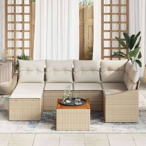 7-dijelni vrtni sofa set s jastučićima Bež Poli ratan Akacija Cijena