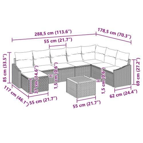 9-dijelni vrtni sofa set s jastučićima Bež Poli ratan Akacija Cijena