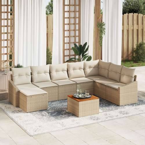 9 komadni vrtni sofa set s jastučićima Bež Poli ratan Acacia Cijena